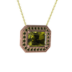 Esinti Dikdörtgen Kolye - Peridot 18 ayar rose altın kolye (40 cm altın rolo zincir) #1nh4yhd