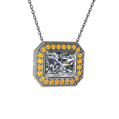Esinti Dikdörtgen Kolye - Swarovski ve sitrin 925 ayar gümüş kolye (40 cm gümüş rolo zincir) #1o5bk2
