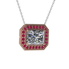 Beyaz zirkon ve rodolit garnet 925 ayar rose altın kaplama gümüş kolye (40 cm beyaz altın rolo zincir)