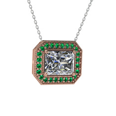 Esinti Dikdörtgen Kolye - Swarovski ve yeşil kuvars 14 ayar rose altın kolye (40 cm beyaz altın rolo zincir) #1ogbeho