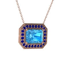 Esinti Dikdörtgen Kolye - Akuamarin ve lab safir 925 ayar rose altın kaplama gümüş kolye (40 cm rose altın rolo zincir) #1opbwve