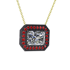 Swarovski ve garnet 925 ayar siyah rodyum kaplama gümüş kolye (40 cm altın rolo zincir)