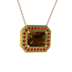 Esinti Dikdörtgen Kolye - Dumanlı kuvars ve garnet 18 ayar altın kolye (40 cm gümüş rolo zincir) #1p0p7il