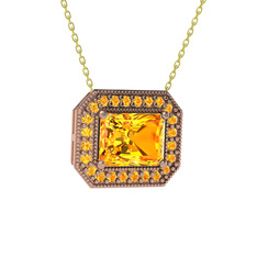 Esinti Dikdörtgen Kolye - Sitrin 925 ayar rose altın kaplama gümüş kolye (40 cm gümüş rolo zincir) #1p1ln5z