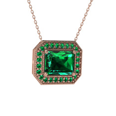 Esinti Dikdörtgen Kolye - Yeşil kuvars 8 ayar rose altın kolye (40 cm rose altın rolo zincir) #1p5d45d