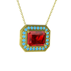 Garnet ve akuamarin 8 ayar altın kolye (40 cm altın rolo zincir)