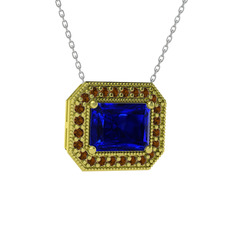 Esinti Dikdörtgen Kolye - Lab safir ve dumanlı kuvars 18 ayar altın kolye (40 cm beyaz altın rolo zincir) #1peao1t