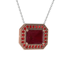 Esinti Dikdörtgen Kolye - Kök yakut ve garnet 925 ayar rose altın kaplama gümüş kolye (40 cm gümüş rolo zincir) #1peftln