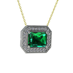 Yeşil kuvars ve swarovski 14 ayar beyaz altın kolye (40 cm altın rolo zincir)