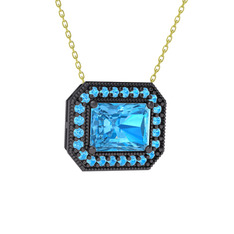 Esinti Dikdörtgen Kolye - Akuamarin 925 ayar siyah rodyum kaplama gümüş kolye (40 cm gümüş rolo zincir) #1qaxult