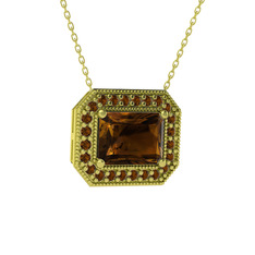 Esinti Dikdörtgen Kolye - Dumanlı kuvars 14 ayar altın kolye (40 cm altın rolo zincir) #1qng80l