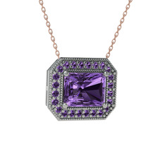 Esinti Dikdörtgen Kolye - Ametist 925 ayar gümüş kolye (40 cm rose altın rolo zincir) #1qolswo
