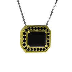 Esinti Dikdörtgen Kolye - Siyah zirkon 14 ayar altın kolye (40 cm gümüş rolo zincir) #1qow3xx