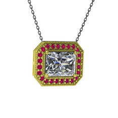 Esinti Dikdörtgen Kolye - Swarovski ve rodolit garnet 8 ayar altın kolye (40 cm gümüş rolo zincir) #1qqmiay