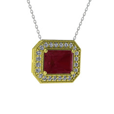 Esinti Dikdörtgen Kolye - Kök yakut ve swarovski 14 ayar altın kolye (40 cm beyaz altın rolo zincir) #1r4y8ye