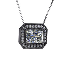 Esinti Dikdörtgen Kolye - Swarovski 925 ayar siyah rodyum kaplama gümüş kolye (40 cm gümüş rolo zincir) #1rc0wgc