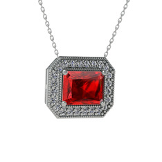 Esinti Dikdörtgen Kolye - Garnet ve pırlanta 18 ayar beyaz altın kolye (0.253 karat, 40 cm beyaz altın rolo zincir) #1rozldn