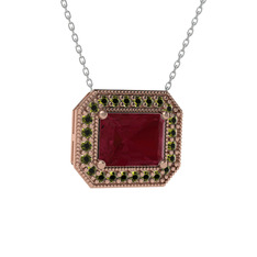 Esinti Dikdörtgen Kolye - Kök yakut ve peridot 14 ayar rose altın kolye (40 cm beyaz altın rolo zincir) #1rtk50n