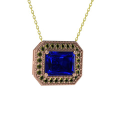 Lab safir ve peridot 925 ayar rose altın kaplama gümüş kolye (40 cm gümüş rolo zincir)