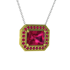 Esinti Dikdörtgen Kolye - Rodolit garnet 925 ayar altın kaplama gümüş kolye (40 cm gümüş rolo zincir) #1seiwzx