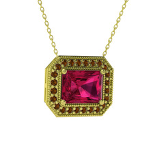 Rodolit garnet ve dumanlı kuvars 18 ayar altın kolye (40 cm altın rolo zincir)