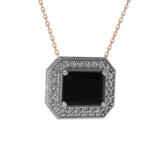 Esinti Dikdörtgen Kolye - Siyah zirkon ve pırlanta 925 ayar gümüş kolye (0.253 karat, 40 cm rose altın rolo zincir) #1swpygq