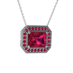 Rodolit garnet 8 ayar beyaz altın kolye (40 cm gümüş rolo zincir)