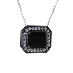 Esinti Dikdörtgen Kolye - Siyah zirkon ve swarovski 925 ayar siyah rodyum kaplama gümüş kolye (40 cm gümüş rolo zincir) #1tgqobt