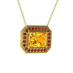 Esinti Dikdörtgen Kolye - Sitrin ve garnet 925 ayar altın kaplama gümüş kolye (40 cm gümüş rolo zincir) #1uggqnc
