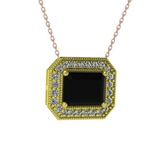 Siyah zirkon ve pırlanta 8 ayar altın kolye (0.253 karat, 40 cm rose altın rolo zincir)