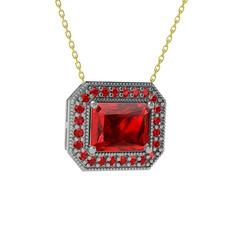 Garnet 18 ayar beyaz altın kolye (40 cm altın rolo zincir)