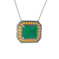 Esinti Dikdörtgen Kolye - Kök zümrüt ve sitrin 18 ayar beyaz altın kolye (40 cm beyaz altın rolo zincir) #1vgblzl
