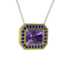 Esinti Dikdörtgen Kolye - Ametist ve lab safir 8 ayar altın kolye (40 cm rose altın rolo zincir) #1vhpicf
