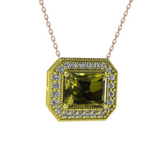 Esinti Dikdörtgen Kolye - Peridot ve swarovski 14 ayar altın kolye (40 cm gümüş rolo zincir) #1vtv0ck
