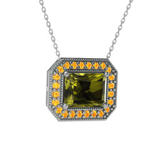 Peridot ve sitrin 8 ayar beyaz altın kolye (40 cm beyaz altın rolo zincir)