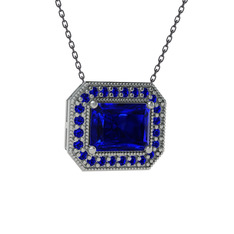 Lab safir 8 ayar beyaz altın kolye (40 cm gümüş rolo zincir)