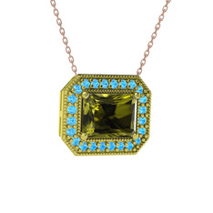 Esinti Dikdörtgen Kolye - Peridot ve akuamarin 925 ayar altın kaplama gümüş kolye (40 cm gümüş rolo zincir) #1w2im2c