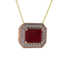 Esinti Dikdörtgen Kolye - Kök yakut ve swarovski 8 ayar rose altın kolye (40 cm altın rolo zincir) #1wbtm56