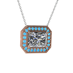Esinti Dikdörtgen Kolye - Beyaz zirkon ve akuamarin 14 ayar rose altın kolye (40 cm beyaz altın rolo zincir) #1wr92fs