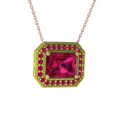 Esinti Dikdörtgen Kolye - Rodolit garnet 925 ayar altın kaplama gümüş kolye (40 cm rose altın rolo zincir) #1x02u3r