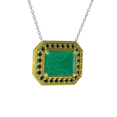 Esinti Dikdörtgen Kolye - Kök zümrüt ve peridot 14 ayar altın kolye (40 cm beyaz altın rolo zincir) #1xe01op