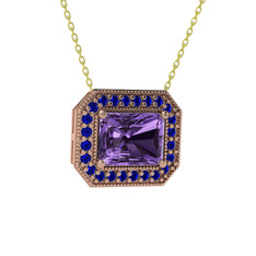Esinti Dikdörtgen Kolye - Ametist ve lab safir 8 ayar rose altın kolye (40 cm altın rolo zincir) #1xp6n47