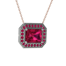 Esinti Dikdörtgen Kolye - Rodolit garnet 8 ayar beyaz altın kolye (40 cm rose altın rolo zincir) #1xu9r4o