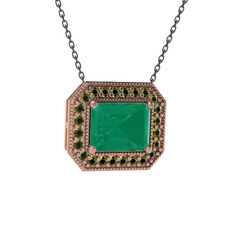 Esinti Dikdörtgen Kolye - Kök zümrüt ve peridot 925 ayar rose altın kaplama gümüş kolye (40 cm gümüş rolo zincir) #1xumm8z