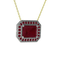 Esinti Dikdörtgen Kolye - Kök yakut 18 ayar beyaz altın kolye (40 cm altın rolo zincir) #1xxpvi0