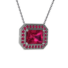 Rodolit garnet 8 ayar beyaz altın kolye (40 cm gümüş rolo zincir)