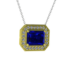 Esinti Dikdörtgen Kolye - Lab safir ve beyaz zirkon 925 ayar altın kaplama gümüş kolye (40 cm beyaz altın rolo zincir) #1y9t55q