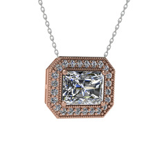 Esinti Dikdörtgen Kolye - Swarovski ve pırlanta 14 ayar rose altın kolye (0.253 karat, 40 cm beyaz altın rolo zincir) #1ybita3