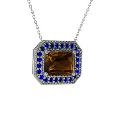 Esinti Dikdörtgen Kolye - Dumanlı kuvars ve lab safir 18 ayar beyaz altın kolye (40 cm beyaz altın rolo zincir) #1ykvfqj
