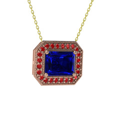 Esinti Dikdörtgen Kolye - Lab safir ve garnet 14 ayar rose altın kolye (40 cm gümüş rolo zincir) #2ammm0